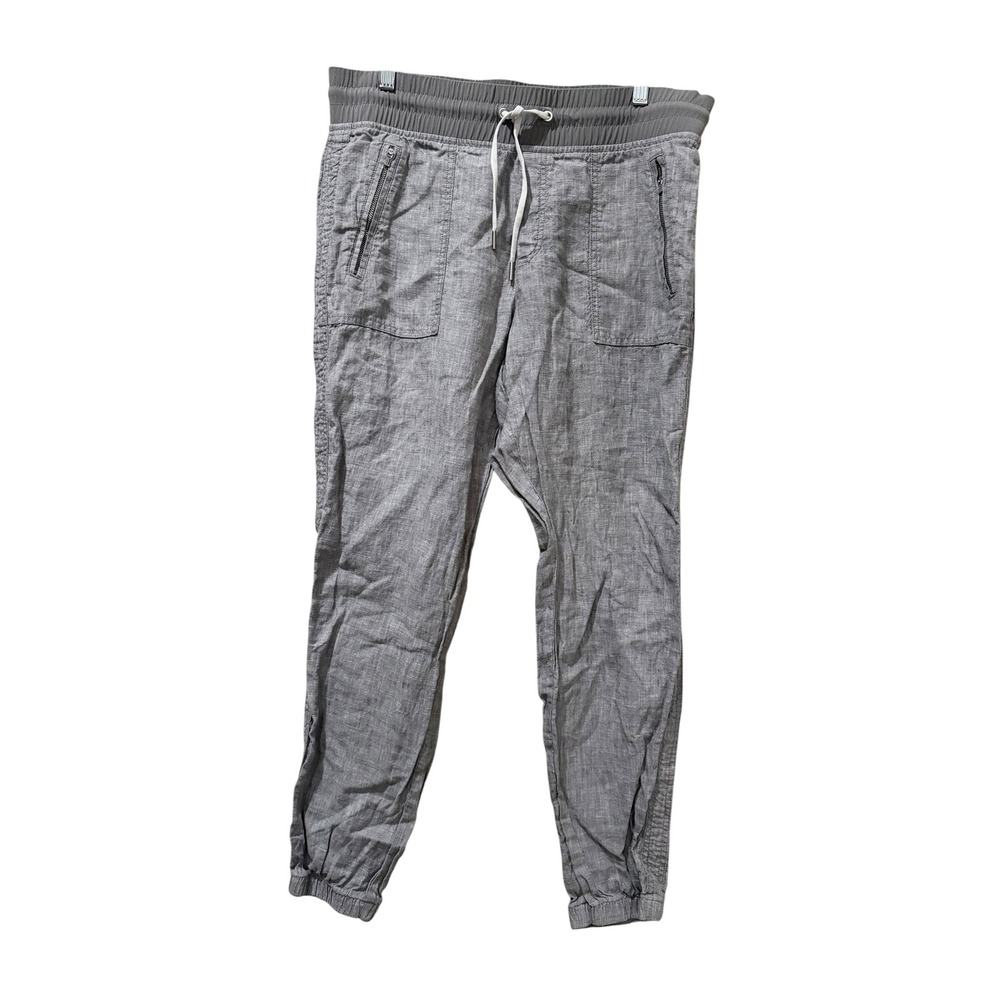 Athleta Cabo Gray Linen Jogger Pants Size 12 Drawstring Pockets Hiking Travel